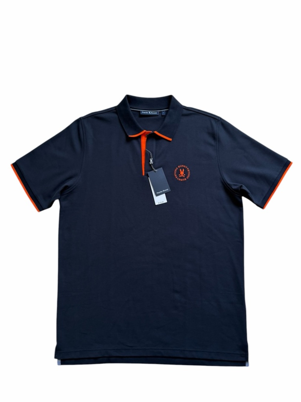 Psycho Bunny Classic Pique Polo Shirt MensXL Navy Orange Logo Pima Cotton NWT